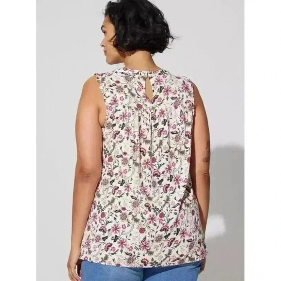 Torrid Rayon Slub Ruffle Mock Neck Tank Top Womens Size 4X Floral White - Picture 1 of 13